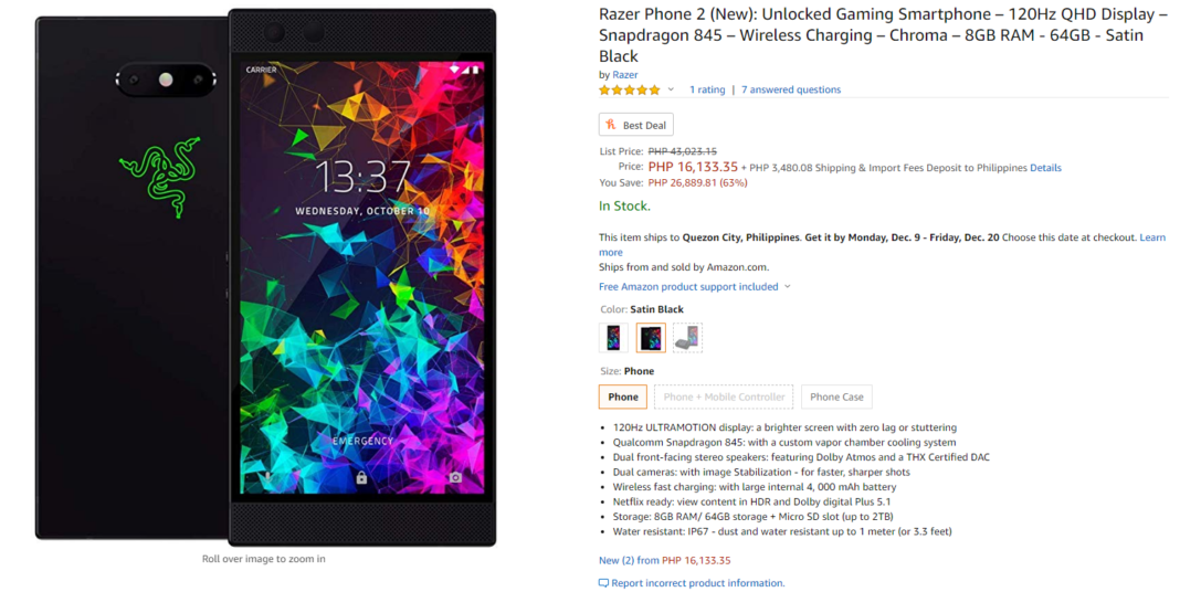 Razer Phone 2 Philippines PH Price