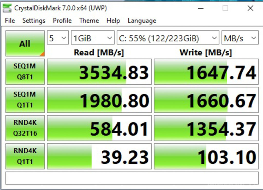 256GB SSD CrystalDiskMark Score 